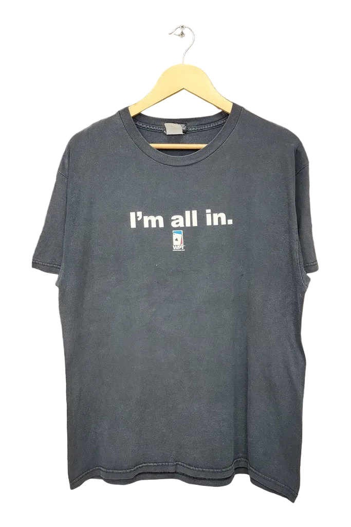 Vintage 2005 World Poker Tour Im All In T-Shirt Faded Black Mens Large WPT Tee