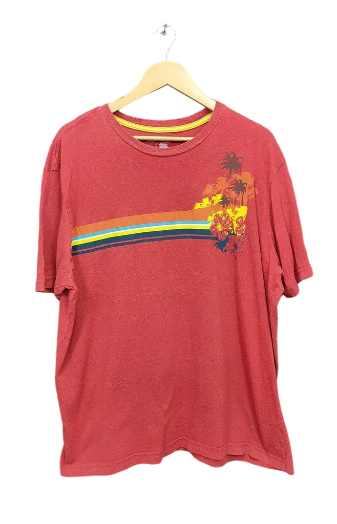 Old Navy Red Tropical Floral Palm Tree Graphic T-Shirt Men's Size XL Retro