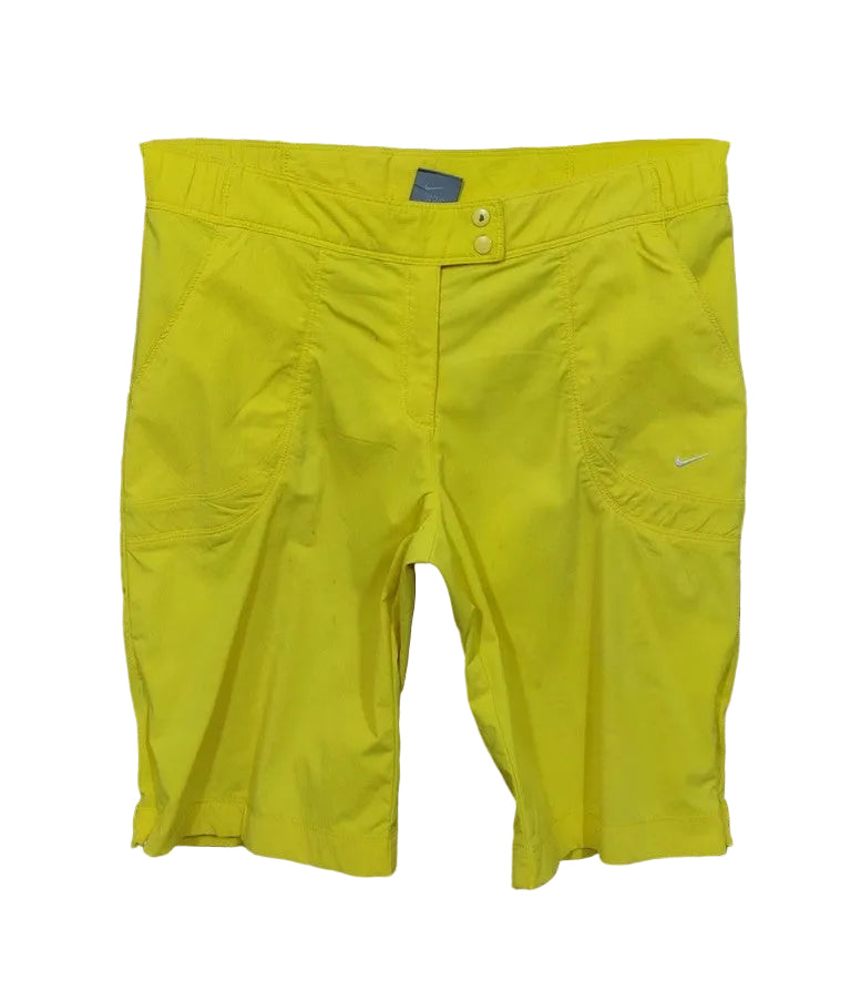 Nike Women's Bright Yellow Stretch Nylon Utility Golf Walking Shorts Pockets UK Size 12