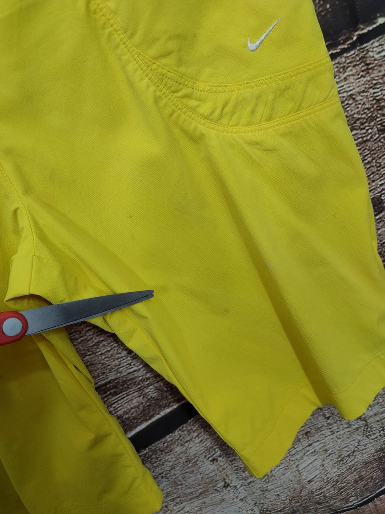 Nike Women's Bright Yellow Stretch Nylon Utility Golf Walking Shorts Pockets UK Size 12