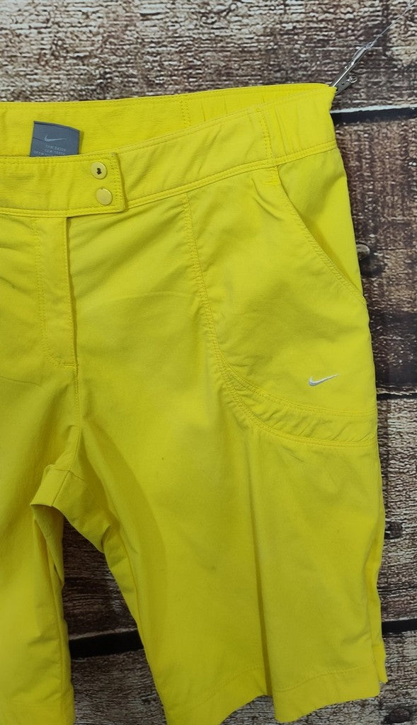 Nike Women's Bright Yellow Stretch Nylon Utility Golf Walking Shorts Pockets UK Size 12