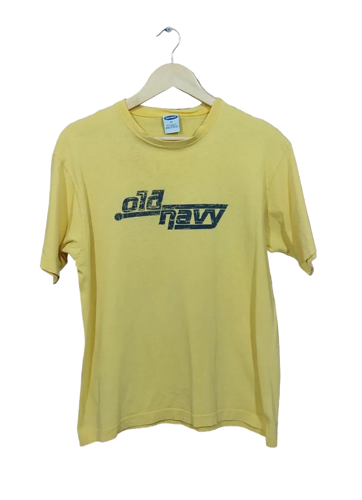 Vintage Old Navy Distressed Skate Graphic T-Shirt Faded Yellow Men's Size Medium