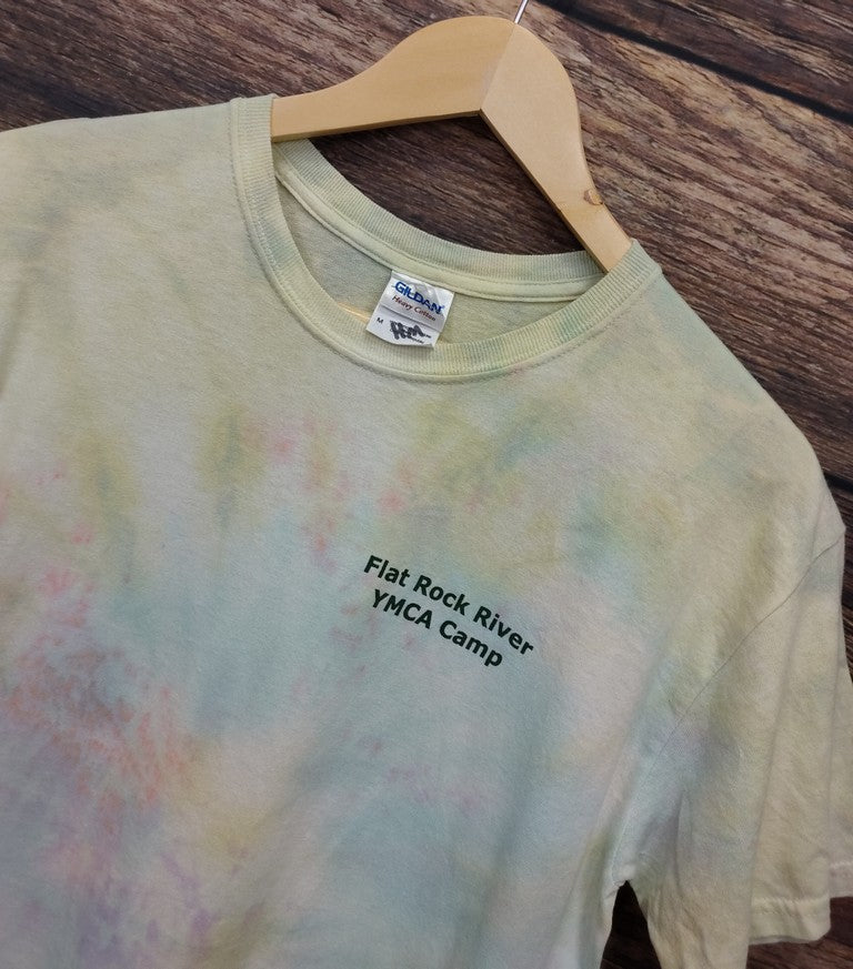 Gildan YMCA Camp Flat Rock River Pastel Tie Dye Graphic T-Shirt Medium Top Tee