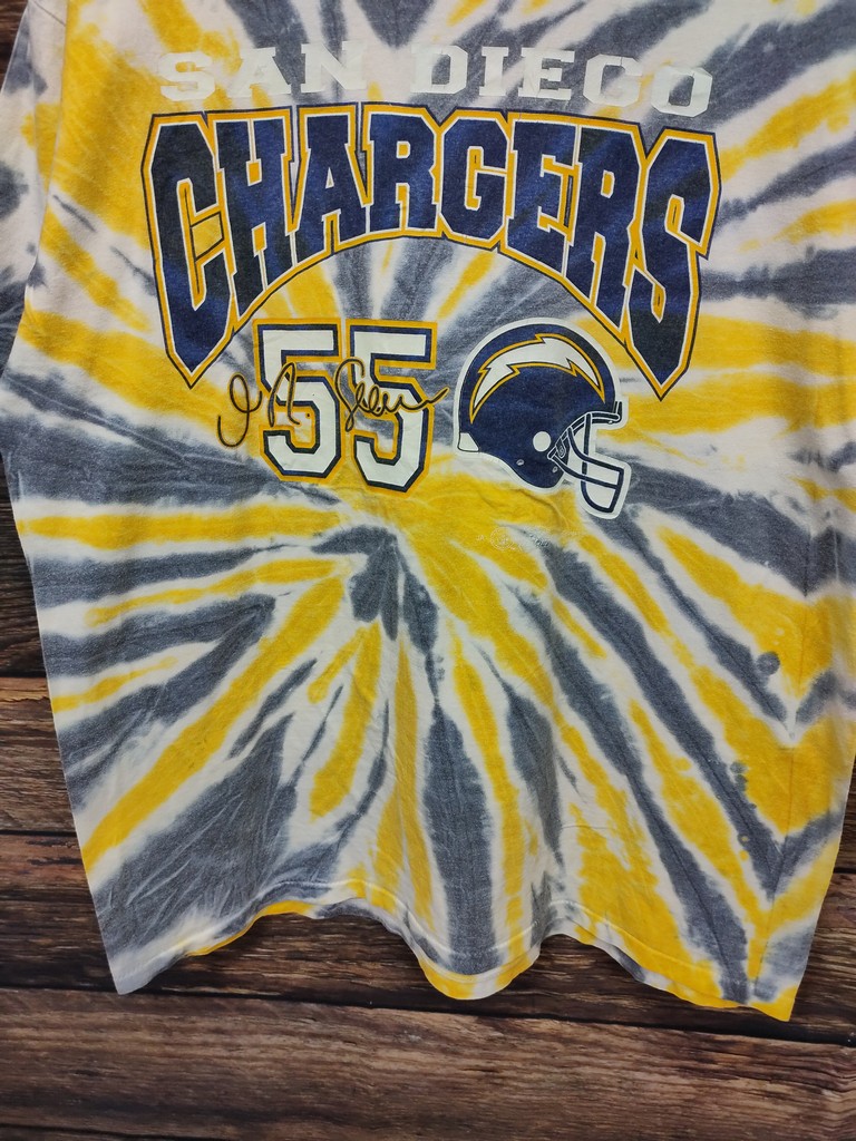 Vintage 90s San Diego Chargers Junior Seau 55 Tie Dye T-Shirt Mens XL NFL Top Tee