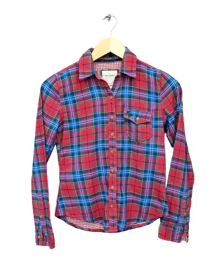 Abercrombie Kids Red Tartan Plaid Flannel Shirt Long Sleeve Large 11 12 13 Yrs