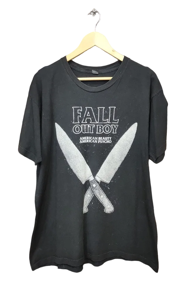 Fall Out Boy American Beauty Psycho Graphic Band T-Shirt Faded Black Mens XL