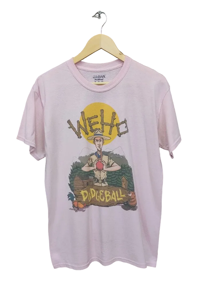 Gildan WeHo Dodgeball West Hollywood Park Ranger Graphic T-Shirt Pink Mens M Top