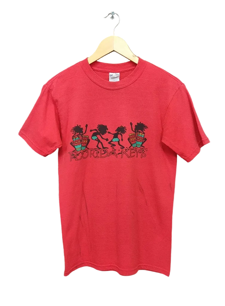 Vintage Gildan Florida Keys Rasta Bongo Drummer Graphic T-Shirt Red Mens S Top