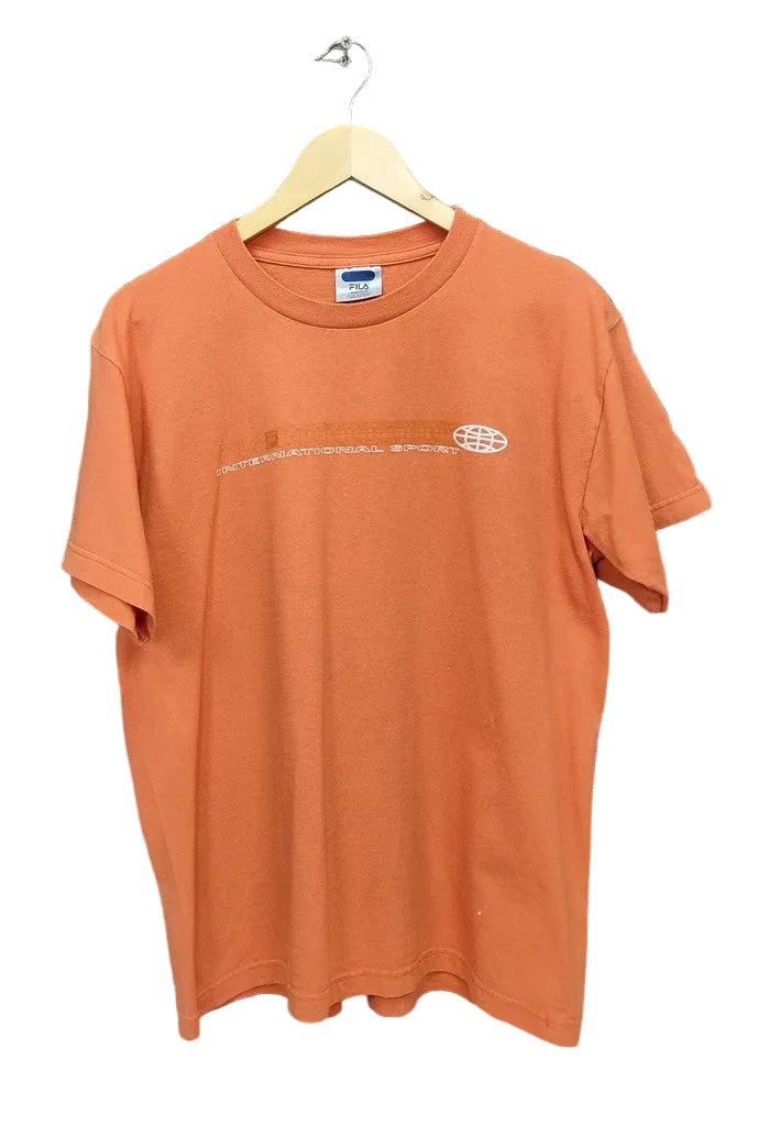 Fila Orange International Sport Spellout T-Shirt Men's Size Medium Y2K Vintage