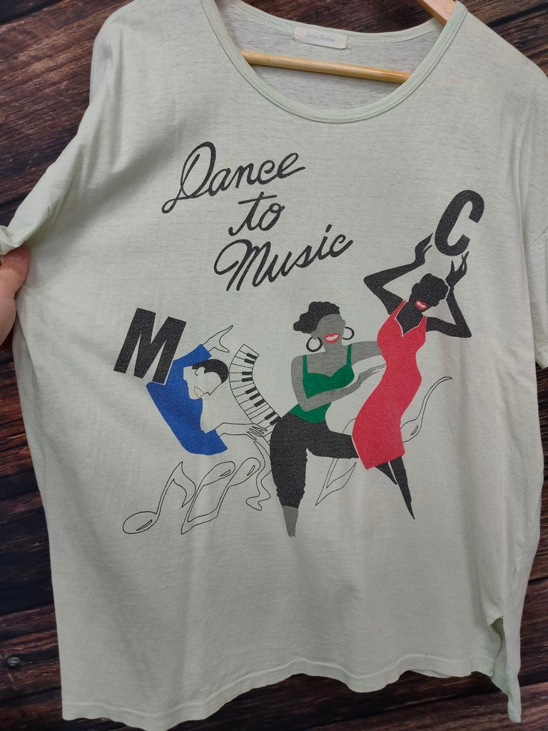 Lady's Fashion Mint Green Dance to Music Oversized Graphic T-Shirt Women's Size 22-24