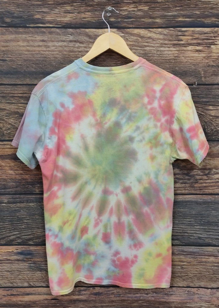Hanes Pastel Tie Dye Spiral T-Shirt Pink Yellow Blue Green Mens Medium Top Tee