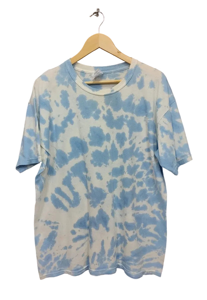 Gildan Blue & White Tie Dye Lung Cancer Awareness 5K Graphic T-Shirt Men's Large