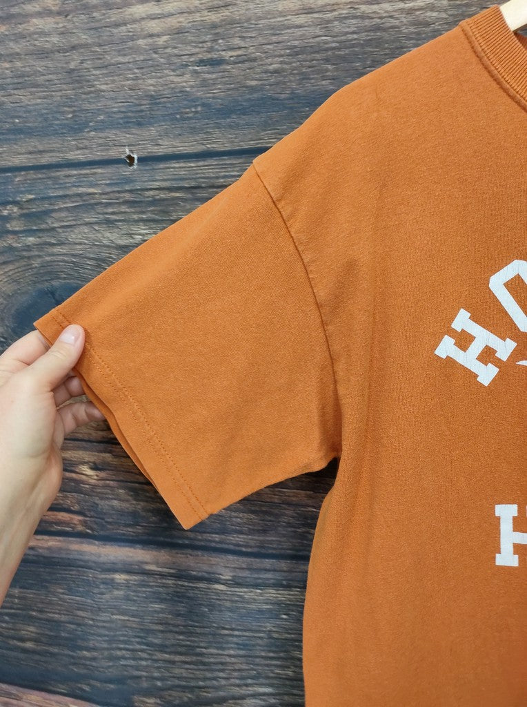 Vintage Gildan Hook Em Horns Longhorn Graphic T-Shirt Burnt Orange Mens M Top