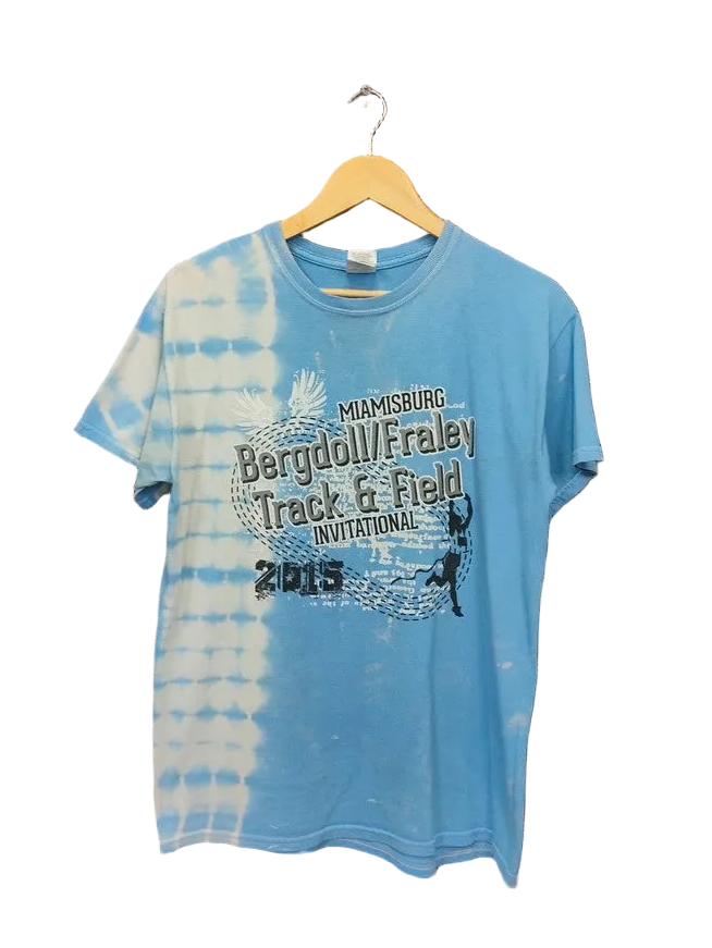 Gildan Miamisburg Track & Field Tie Dye Graphic T-Shirt Sky Blue Mens Medium