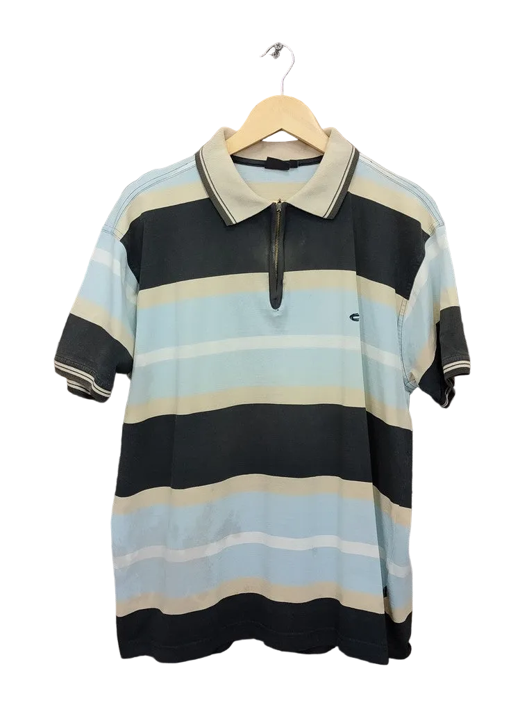 Camel Active Striped Zip Neck Polo Shirt Blue Black Cream Mens XL Top Tee
