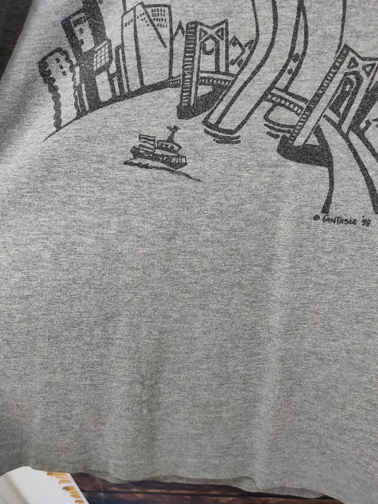 Vintage Grey Rotterdam Saxophone Jazz City Graphic T-Shirt Men's Size Large 90s