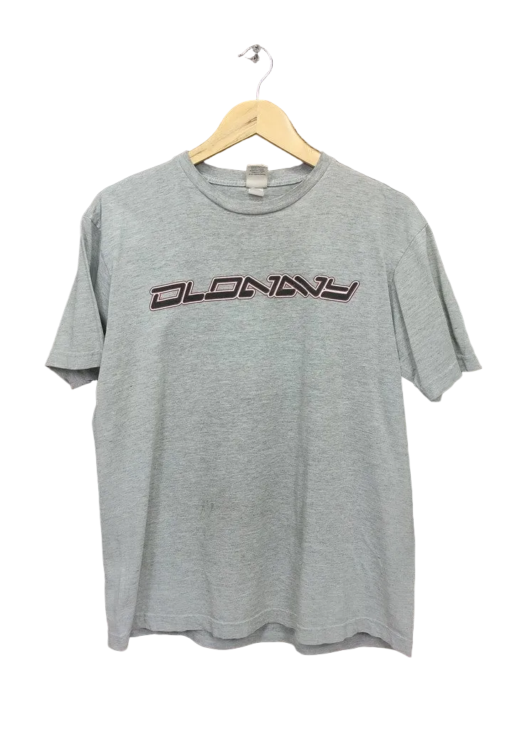 Vintage Old Navy Cyber Y2K Spellout Logo Graphic T-Shirt Grey Mens Small Top