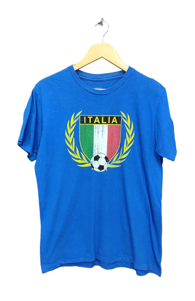 Carbon Royal Blue Italia Italy Football Crest Graphic T-Shirt Men's Size L