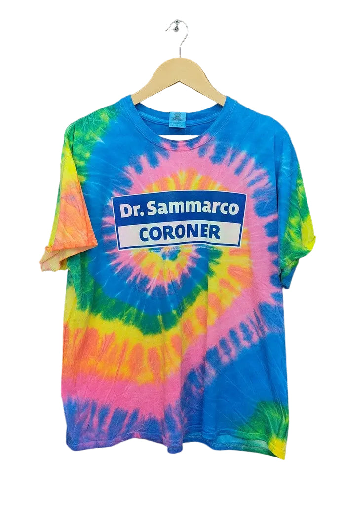 Gildan Multi Tie Dye Dr. Sammarco Coroner Graphic T-Shirt Men's Size XL Promo