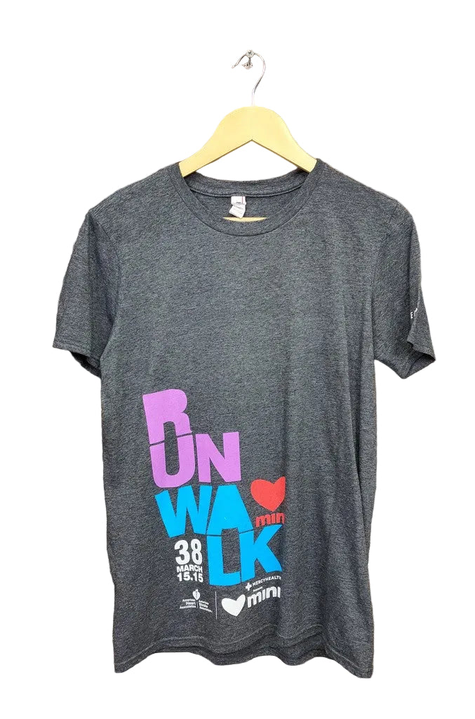 Anvil Charcoal Heather Grey Heart Mini 5K Run Walk Graphic T-Shirt Men's Size M