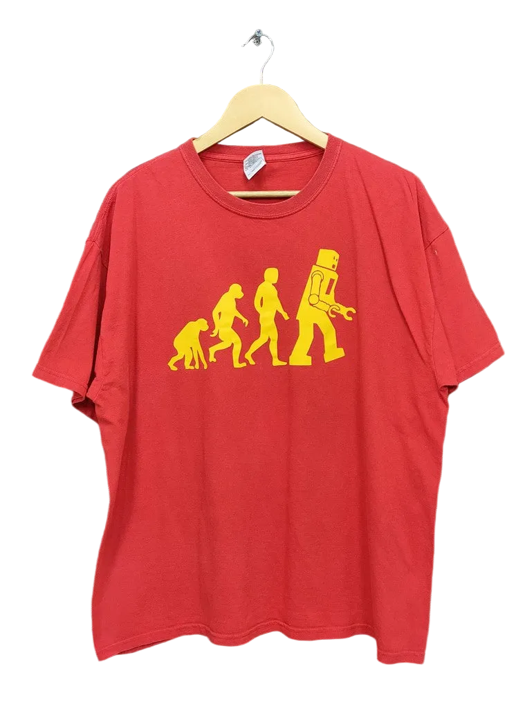 Gildan Evolution of Man Robot Novelty Graphic T-Shirt Red Mens XL Fun Tee Top