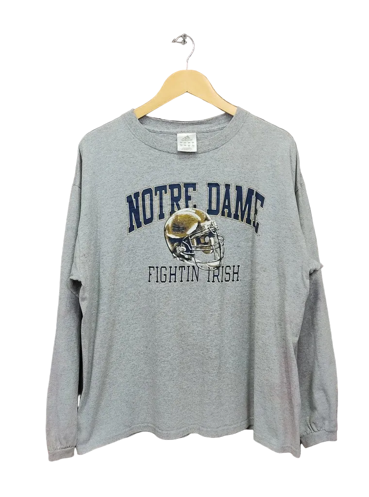 Vintage Adidas Notre Dame Fighting Irish Long Sleeve T-Shirt Grey Mens XL Top
