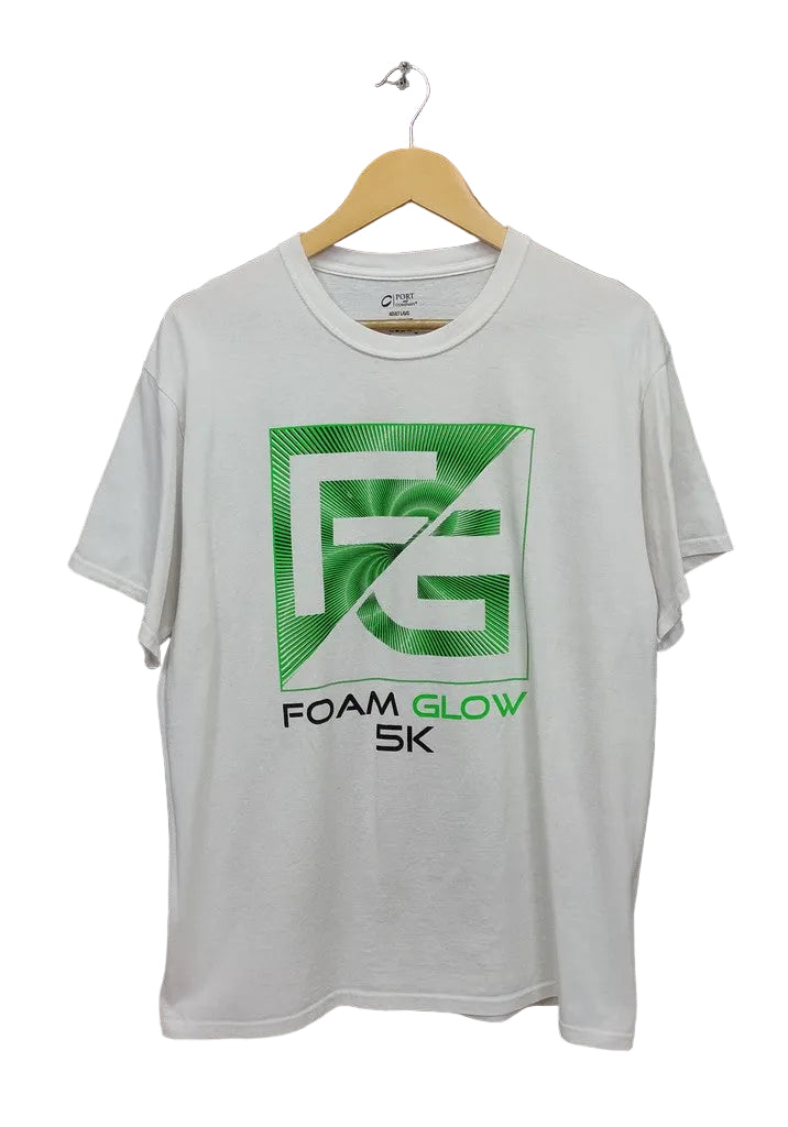 Port & Company White Neon Green Foam Glow 5K Graphic T-Shirt Men's Size Large