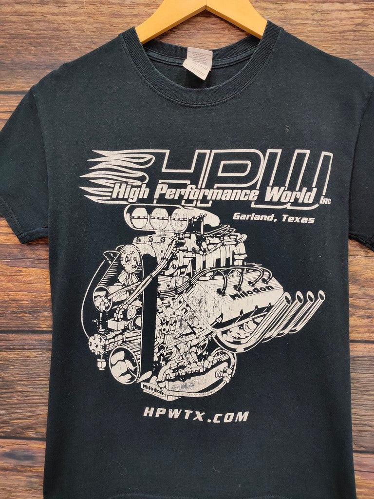 Gildan Black High Performance World Texas Engine Graphic T-Shirt Men's Size Small Hot Rod