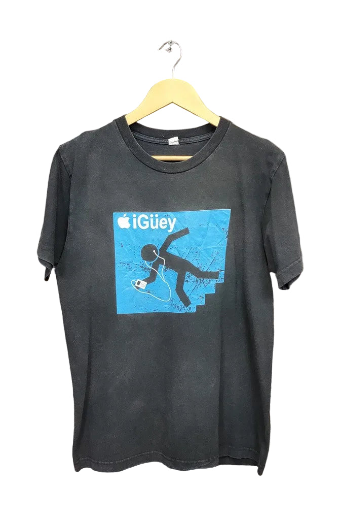 HIS Faded Black Apple iGuey Parody Graphic T-Shirt Men's Size M Funny