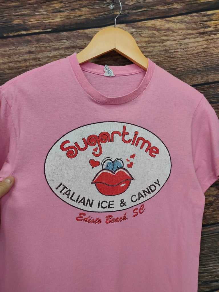 Heavyweight Pink Italian Ice & Candy Edisto Beach T-Shirt Women's Size S Retro