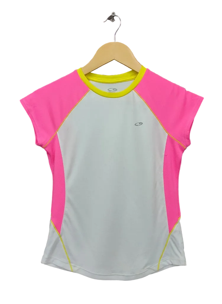 C9 Champion Colourblock Gym Running T-Shirt White Pink Yellow Womens UK 10 Top