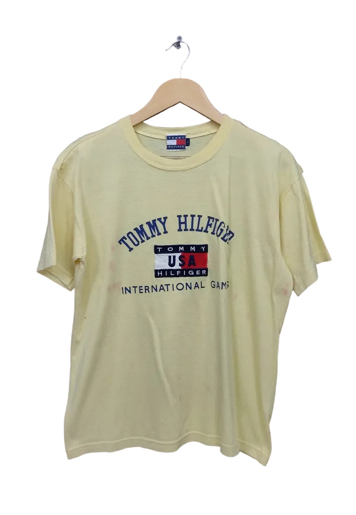 Vintage 1996 Tommy Hilfiger International Games USA Flag Graphic T-Shirt Boxy Medium
