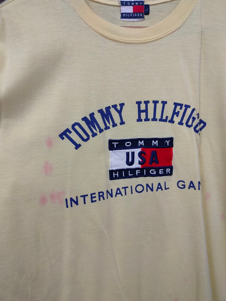 Vintage 1996 Tommy Hilfiger International Games USA Flag Graphic T-Shirt Boxy Medium