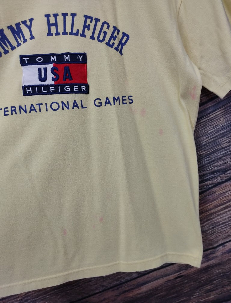 Vintage 1996 Tommy Hilfiger International Games USA Flag Graphic T-Shirt Boxy Medium