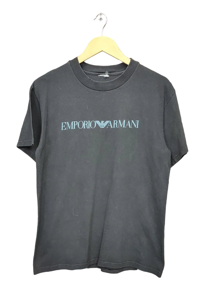 Vintage Emporio Armani Faded Black Graphic T-Shirt Fits Men's Medium Y2K