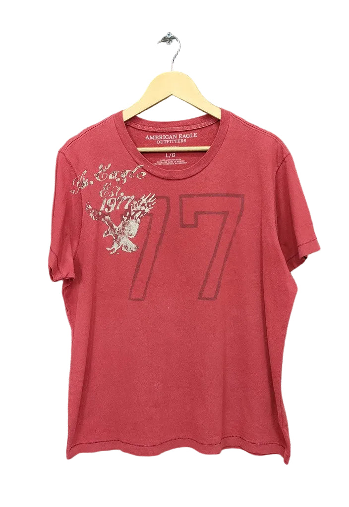 American Eagle Outfitters Men's Red Est 1977 Graphic T-Shirt Tight Fit Size Large