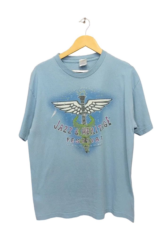 Vintage 2006 New Orleans Jazz Heritage Festival Graphic T-Shirt AAA Blue Medium