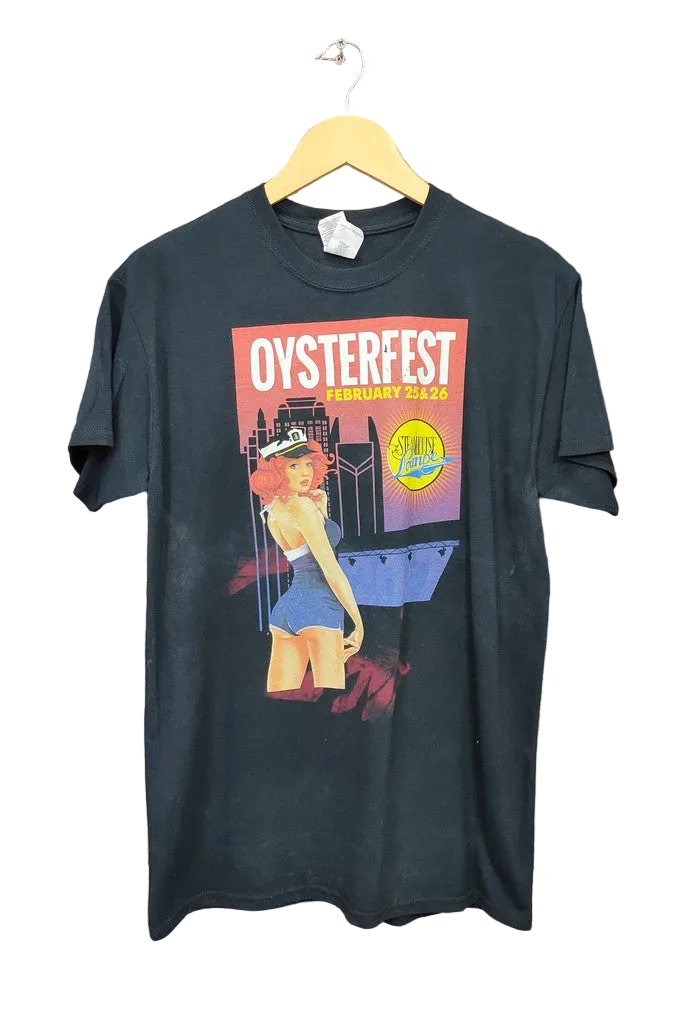 Vintage Steamhouse Lounge Oysterfest Pin Up Staff T-Shirt Black Mens Medium Tee