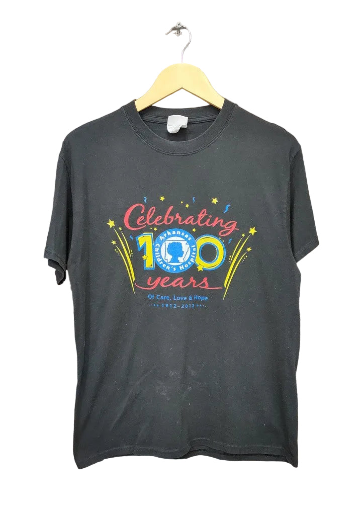 Vintage Arkansas Childrens Hospital Centenary Graphic T-Shirt Faded Black Medium