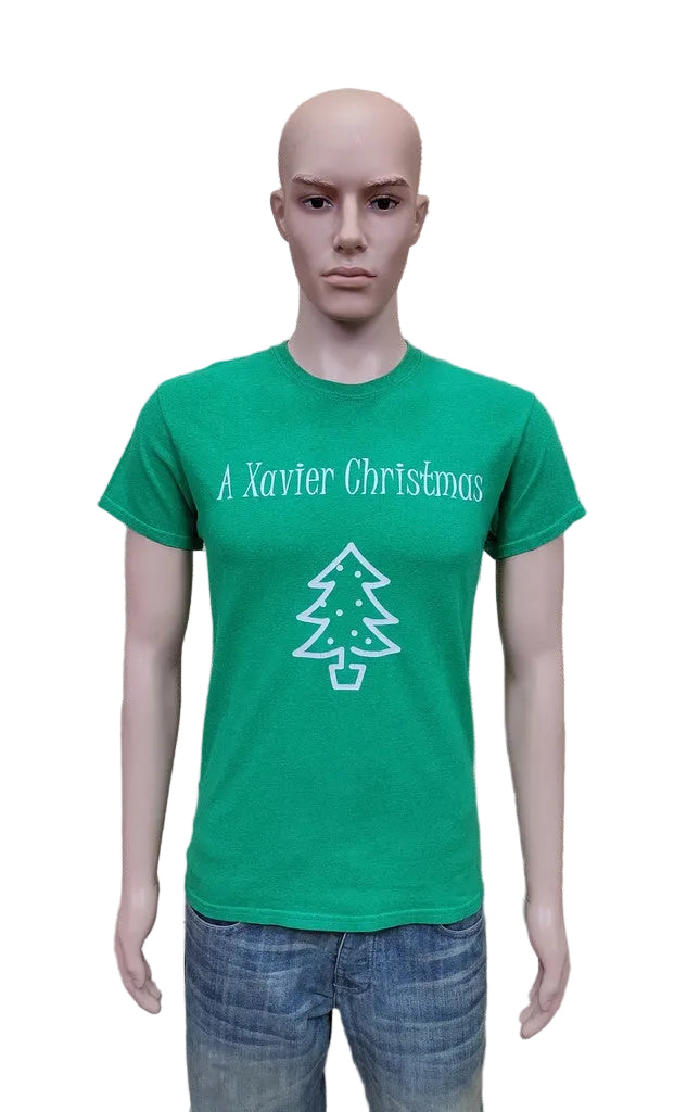 Gildan Green A Xavier Christmas Tree Graphic T-Shirt Men's Size Small College