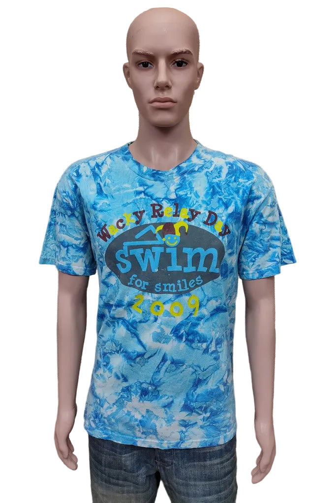 Vintage 2009 Swim for Smiles Charity T-Shirt Blue Tie Dye Hanes Men's Medium