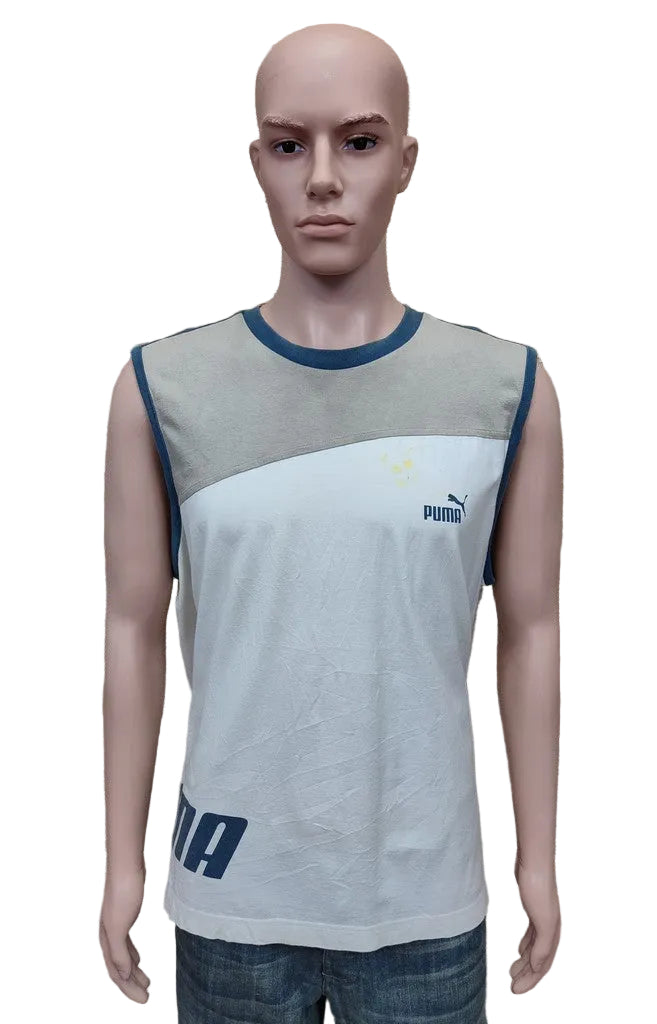 Vintage 90s puma sleeveless tank top vest asymmetric colorblock men's size large stained