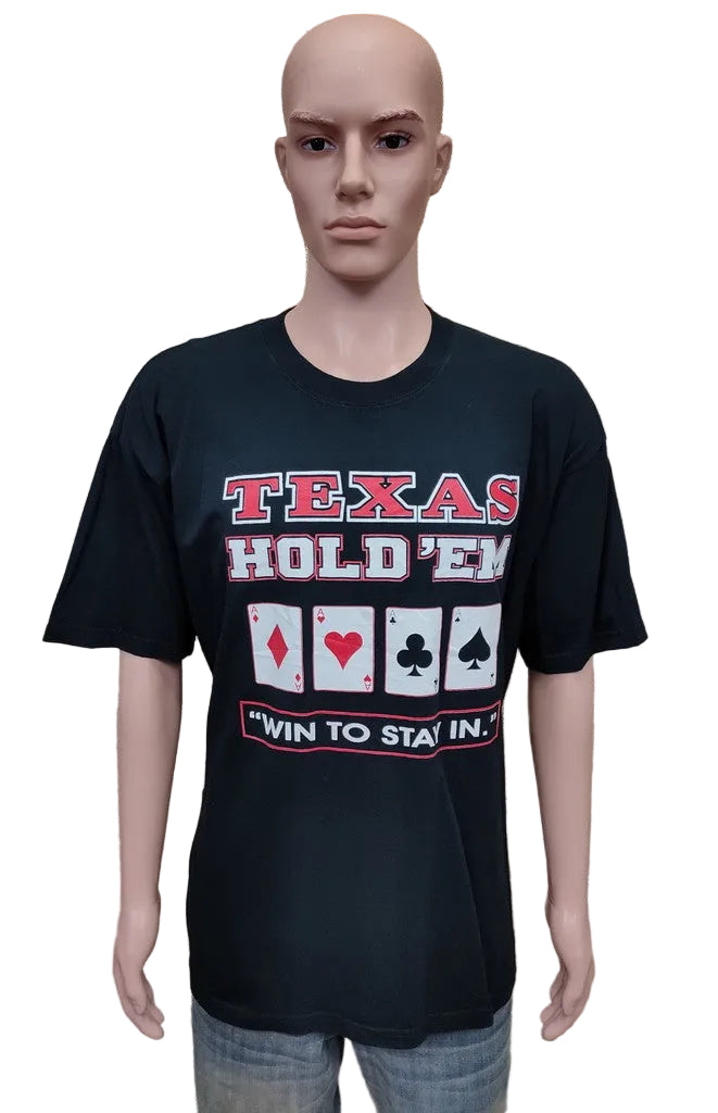 Gildan Men's Vintage Texas Hold Em Win to Stay in Poker Black T-Shirt Size XL