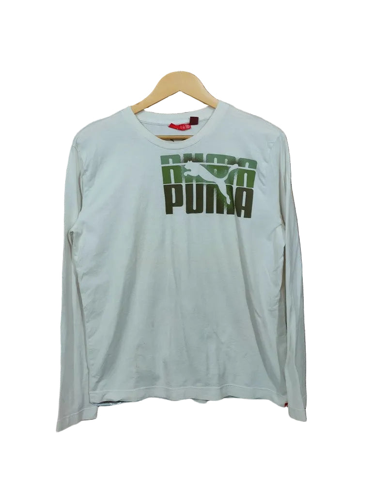 Puma Off White Long Sleeve Big Logo Graphic T-Shirt Men's Size Large Activewear