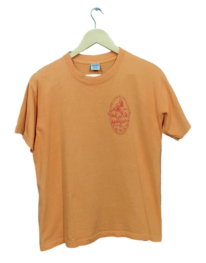 Barns Outfitters Orange Hula Girls Graphic T-Shirt USA Made Size Medium Short