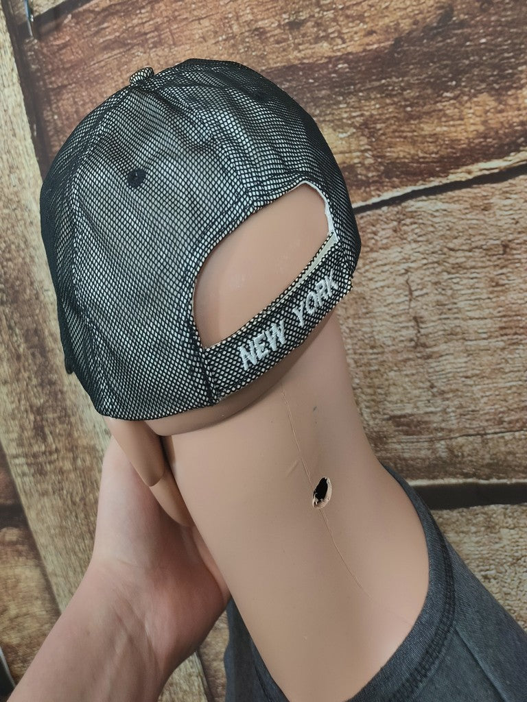 New York NY Baseball Cap Hat Black Mesh Overlay White Embroidered Logo 58cm