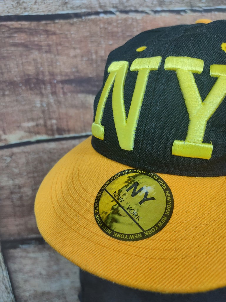 New York NY Snapback Cap Hat Black Yellow 3D Embroidered Flat Visor OSFA