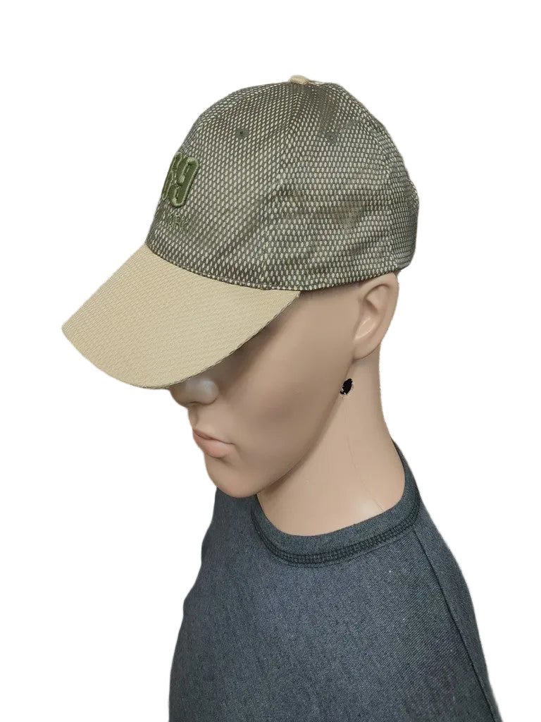 New York 69 Strapback Hat Cap Camo Mesh Net Overlay Beige Khaki Green 58cm