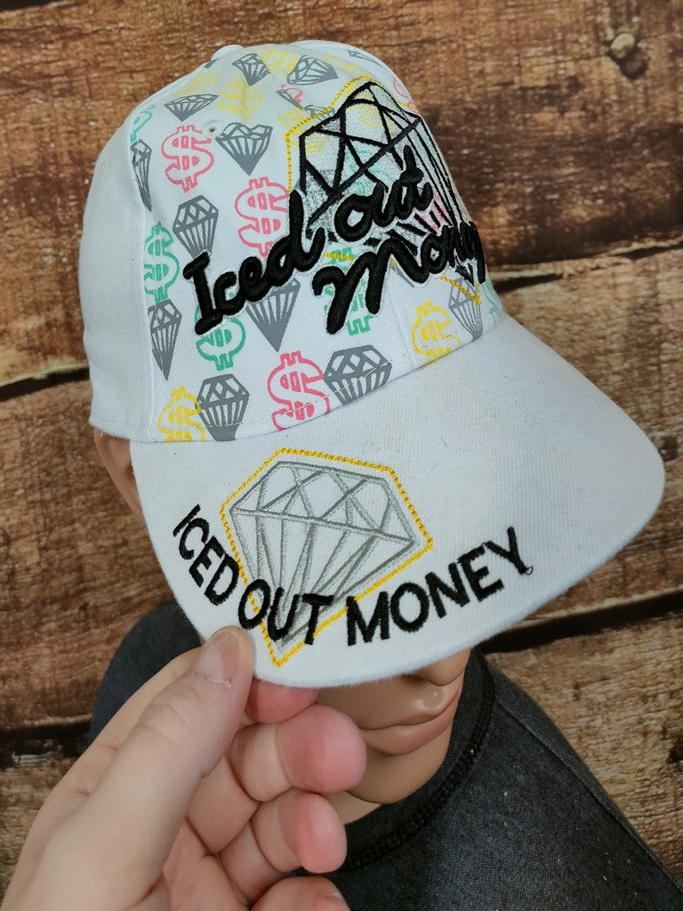 Hope-4 Iced Out Money Fitted Baseball Cap Hat White Diamond Graphic Size M Y2K