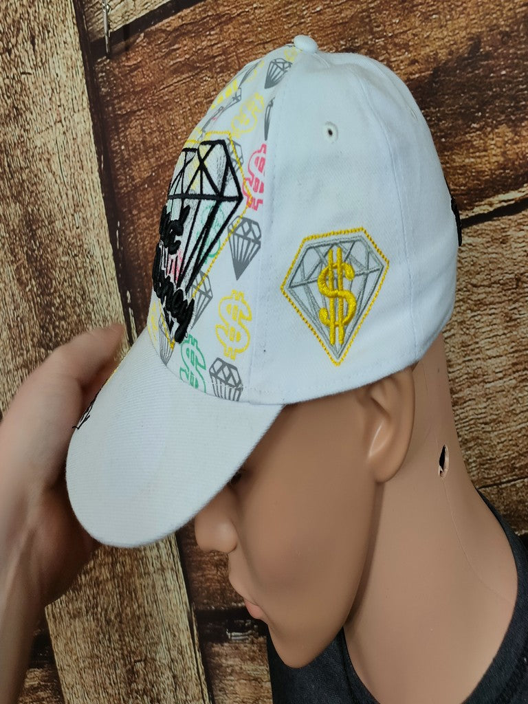 Hope-4 Iced Out Money Fitted Baseball Cap Hat White Diamond Graphic Size M Y2K